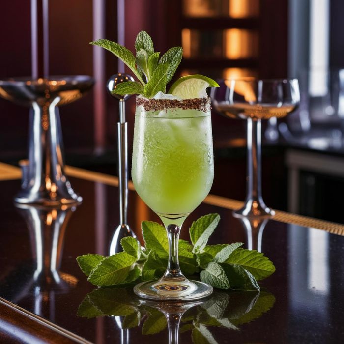 cocktail perroquet de couleur vert sur un bar