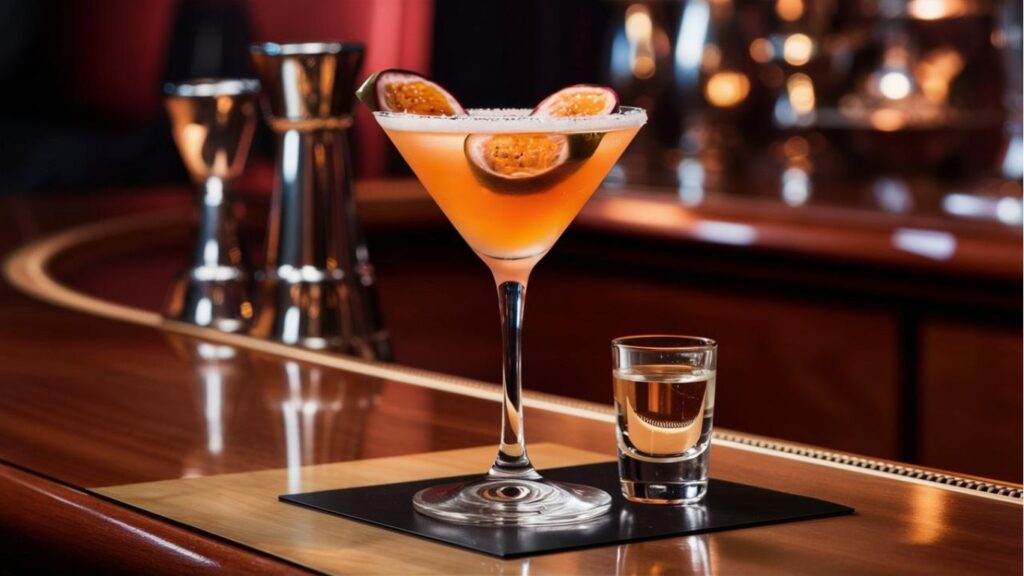 cocktail sur un bar dans un verre a martini