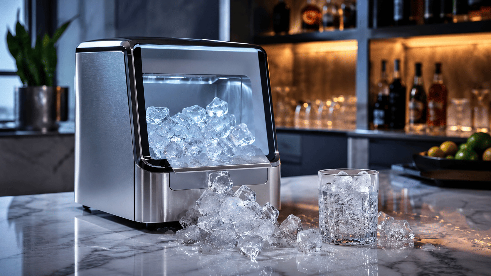 Machine à glaçons compacte avec cubes transparents prêts