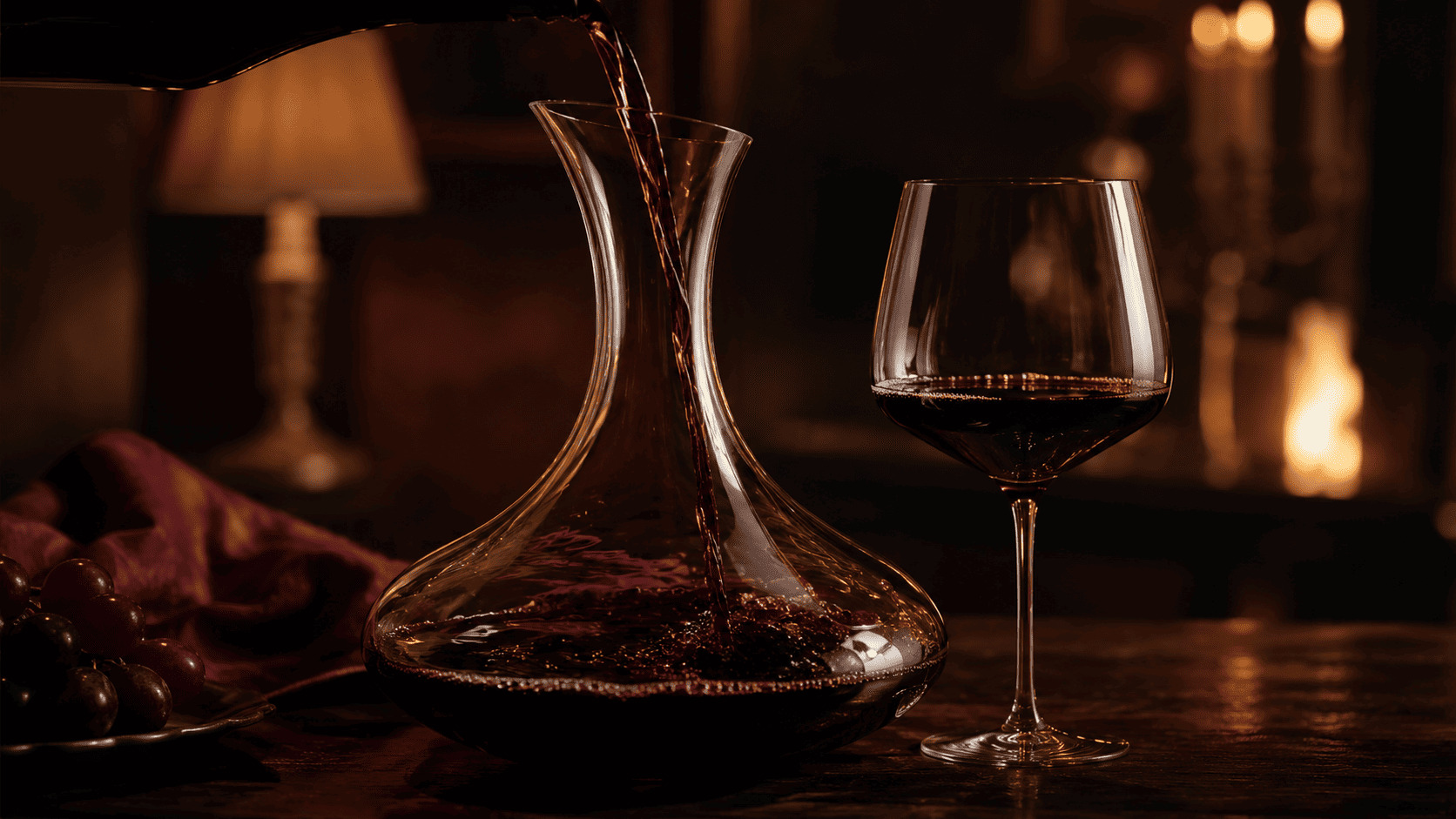 Carafe à décanter en cristal avec vin rouge aéré