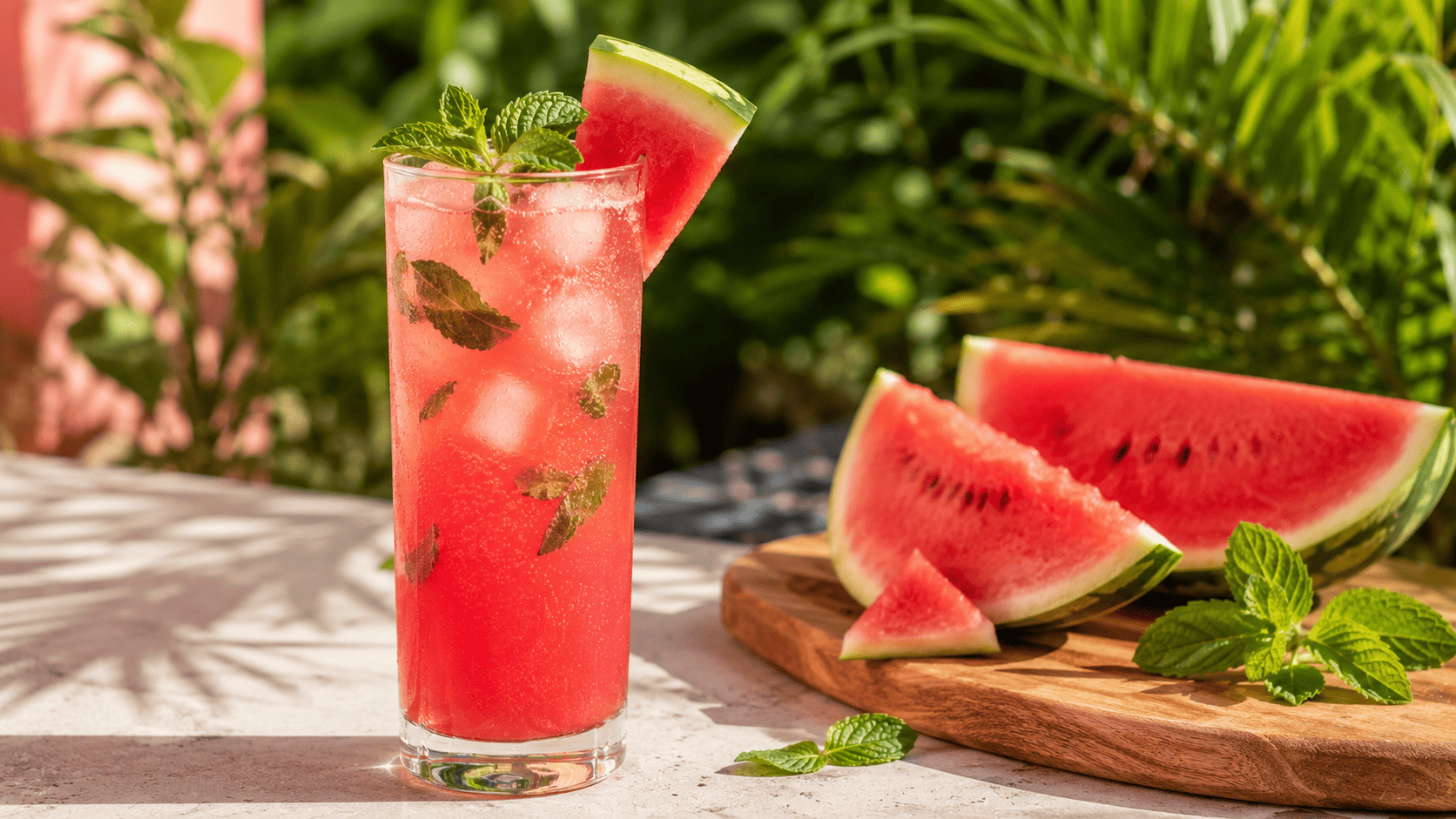 Cocktail pastèque sans alcool avec menthe et glaçons